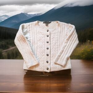 Inis Crafts 100% Merino Wool Cable Knit Cardigan S Ivory Irish Fisherman Sweater